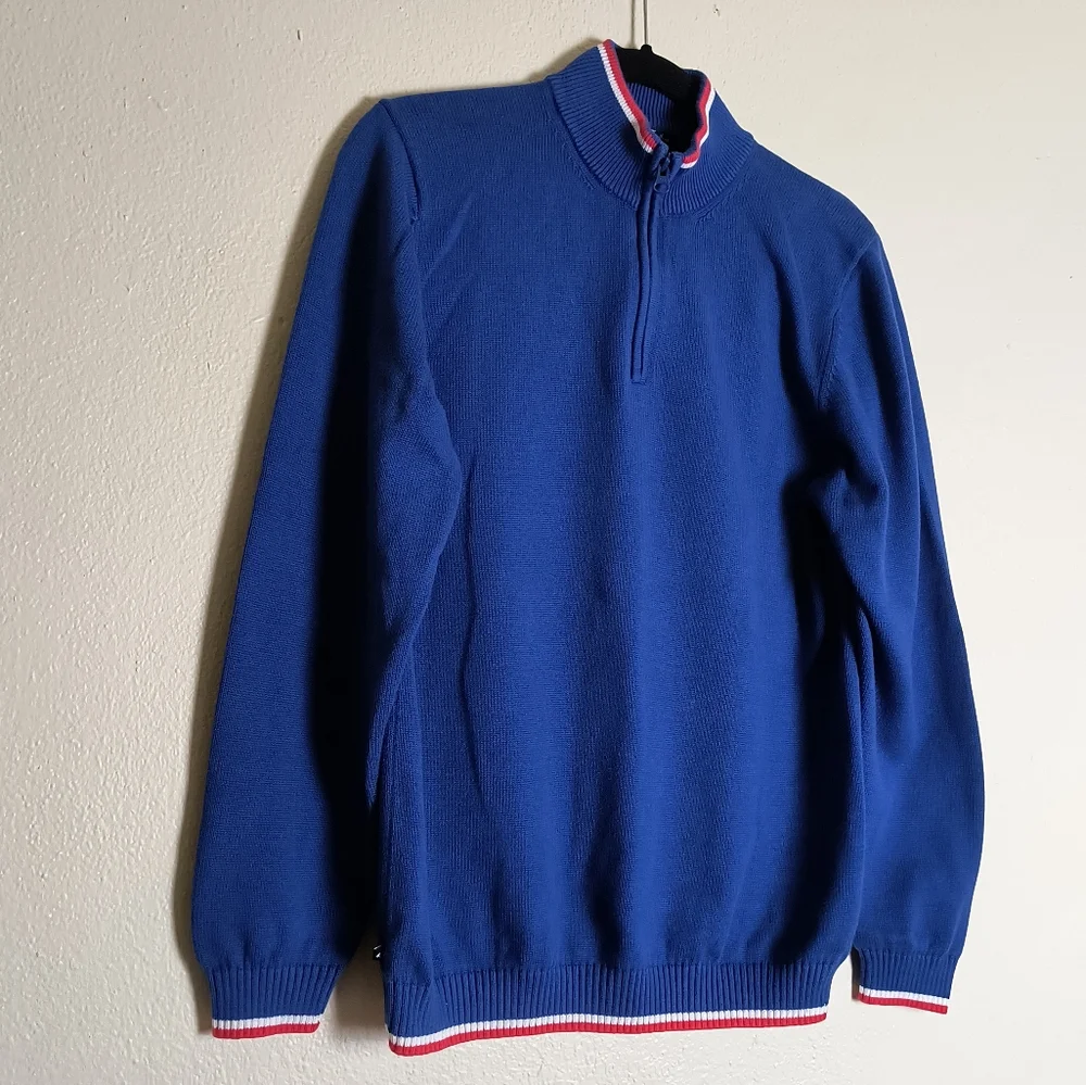 Brooks Brother Fleece Men's Blue Half-Zip Sweater Size Junior XL Casual - Picture 3 of 14